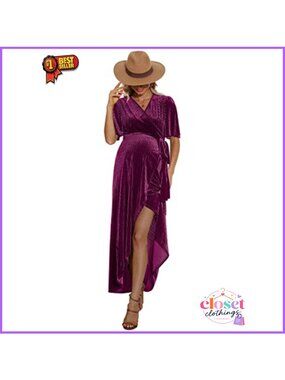 Velvet Wrap Maternity Dress V-Neck High-Low Wedding Guest